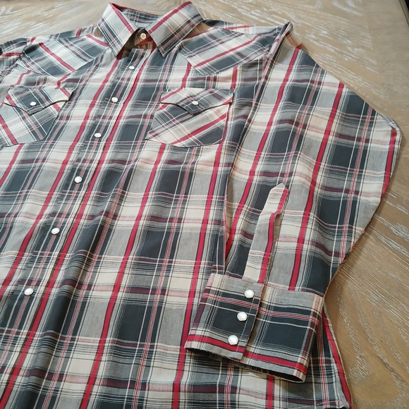 Ely Cattleman Shirt XLMen Pearl Snaps Western Cowboy Long Sleeves RedGray Plaid - Picture 3 of 15